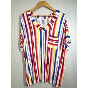 NWT Now & Forever Boutique Rainbow Stripe Tunic Women's L Oversized Flowy Slinky
